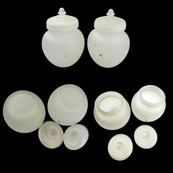 40's Frosted Glass Pink Floral Apothecary Jar Container Vintage 7pc Nursery Set - Picture 8 of 12